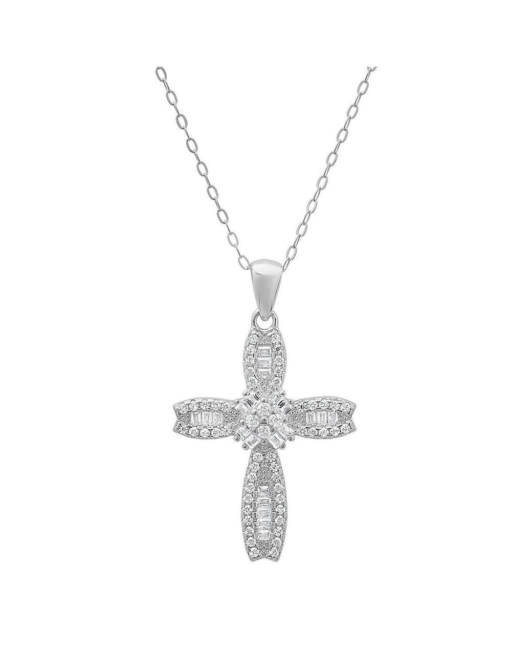 Kylie Harper Metallic Petite Luxurious Baguette-Cut Diamond Cz Cross Pendant Necklace