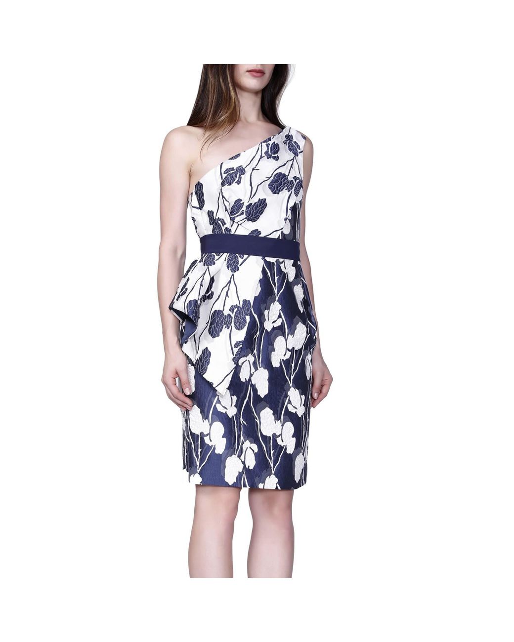 Smart and Joy Blue Sculptural Flower Jacquard Bustier Dress