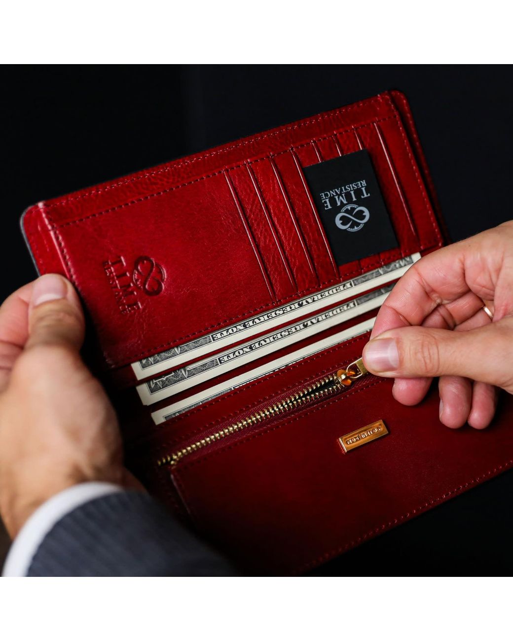 Time Resistance Red Leather Coat Wallet