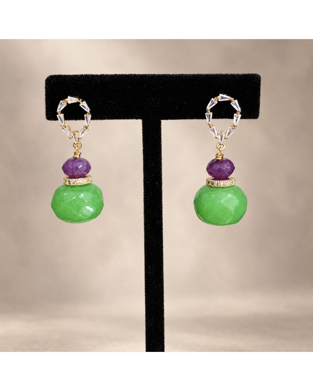 Way to Chic Green Agate Crystal-Stud Statement Earrings