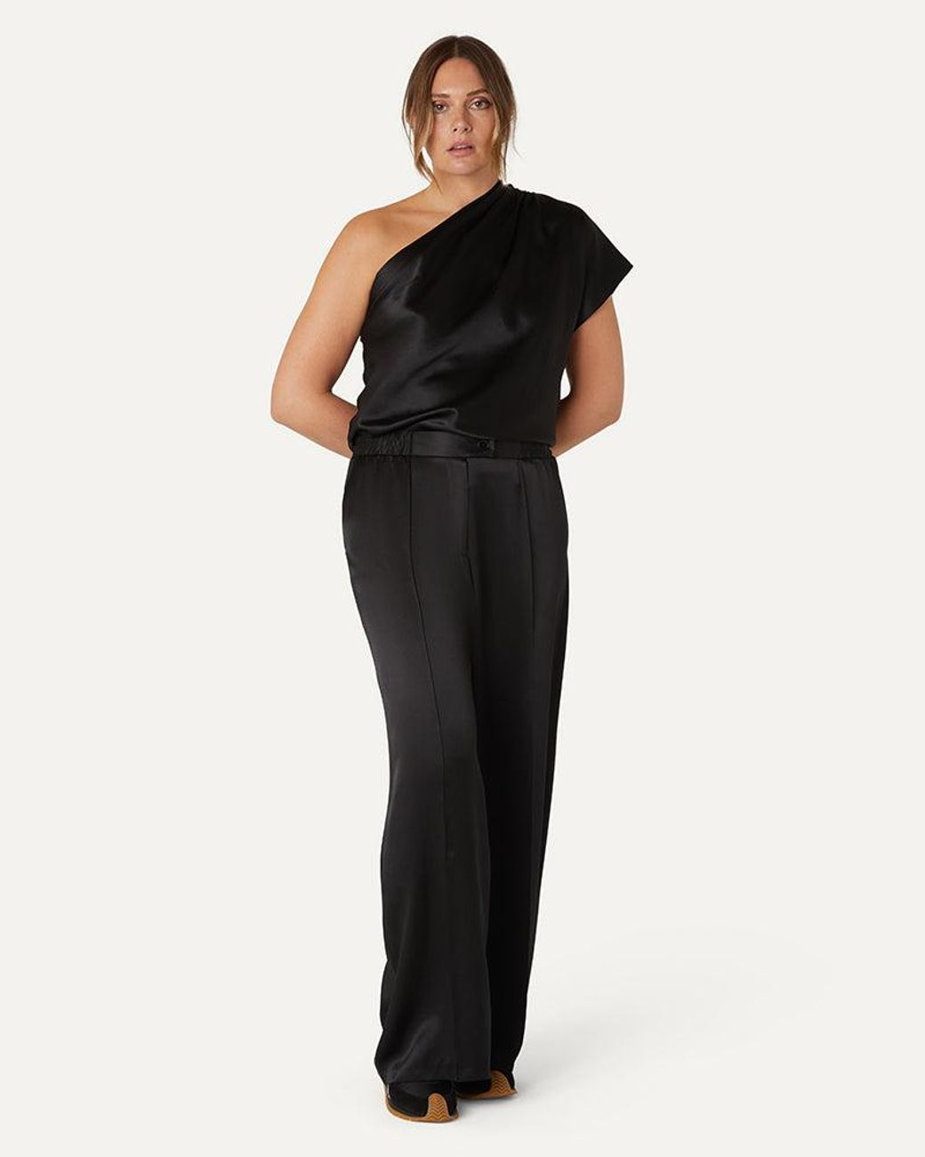 The Summer Edit Black Lexi Sports Luxe Silk Trouser