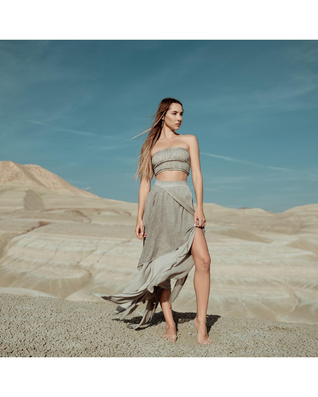 Zhenabia Gray Neutrals Bia Skirt Light