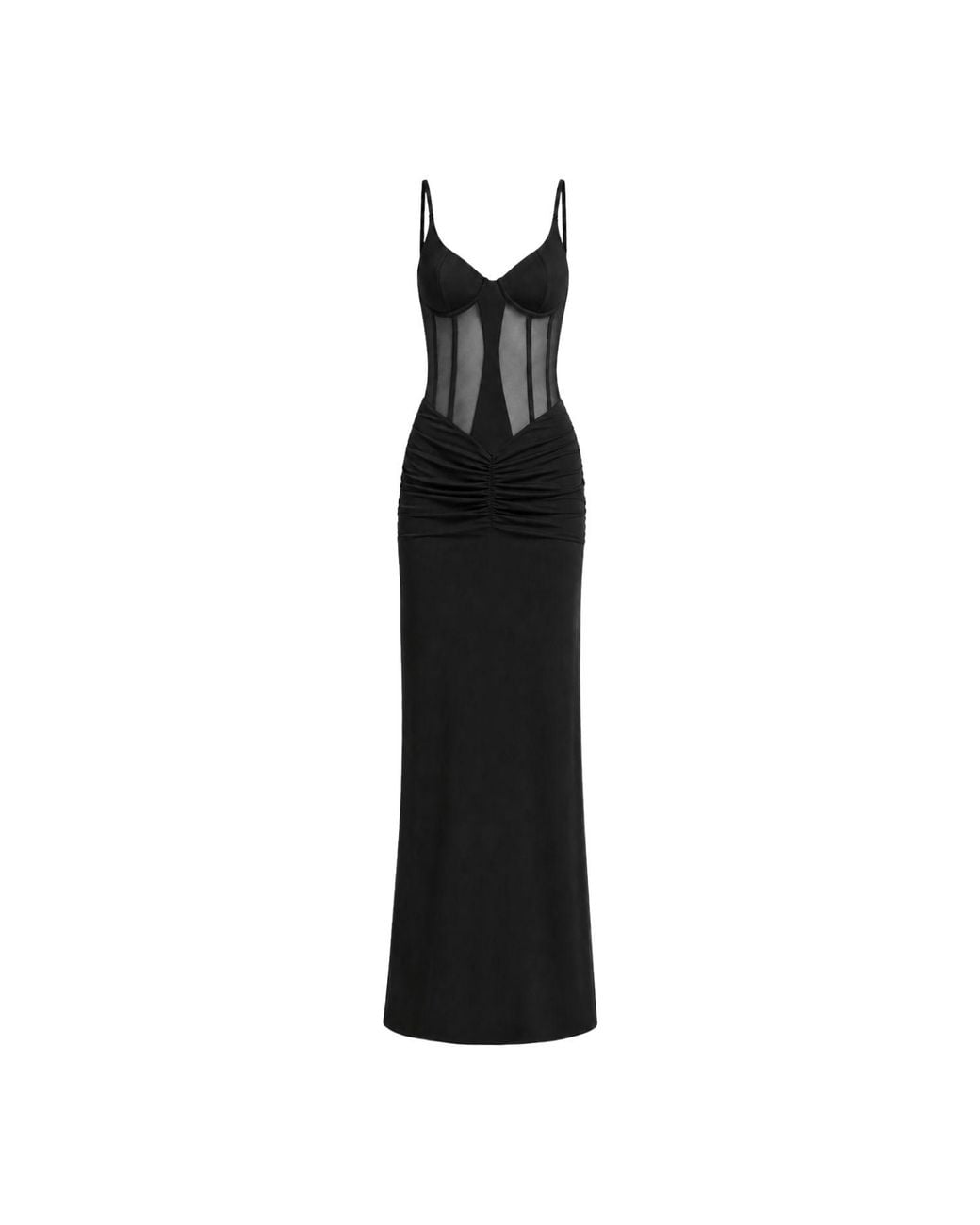 OW Collection Black Sivara Mesh Corset Maxi Dress