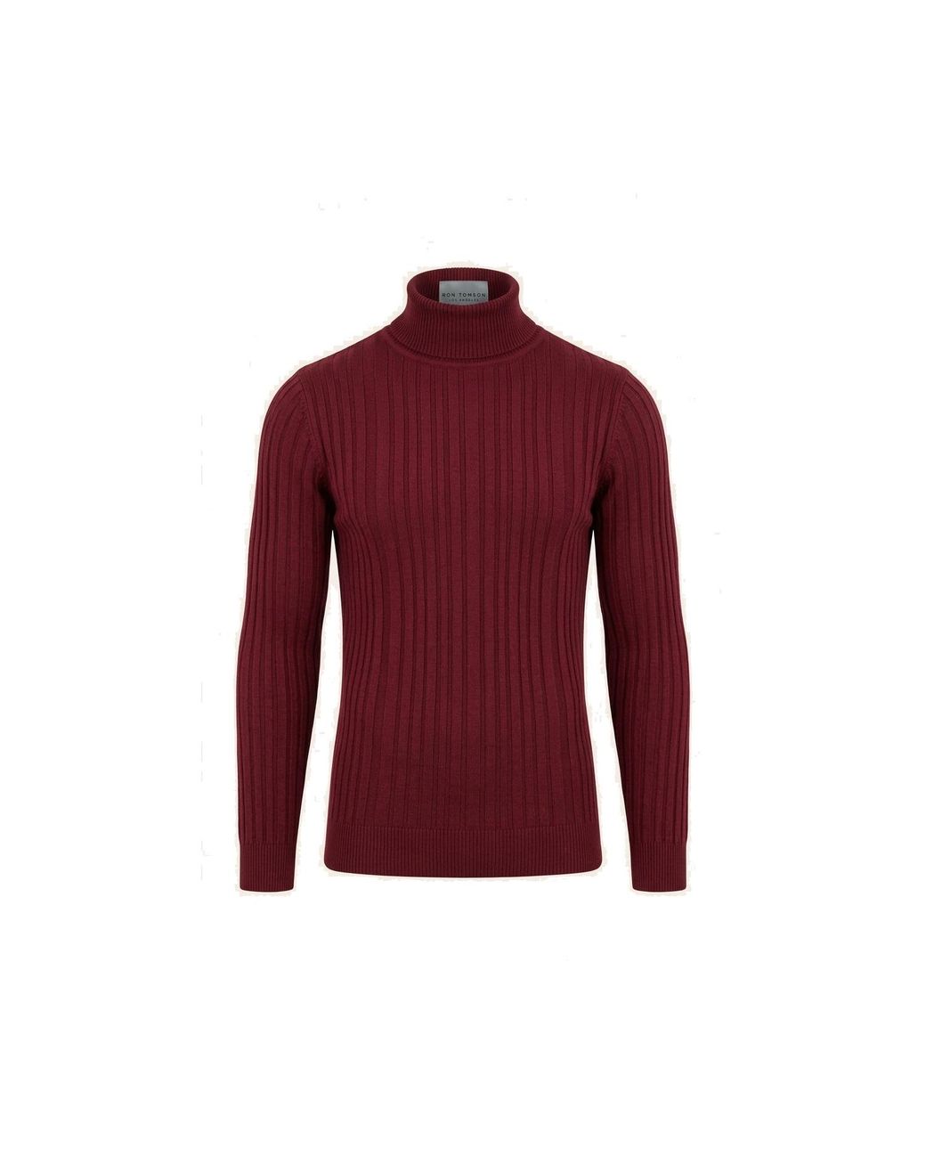 Ron Tomson Red Roll Neck Ribbed Sweater for men
