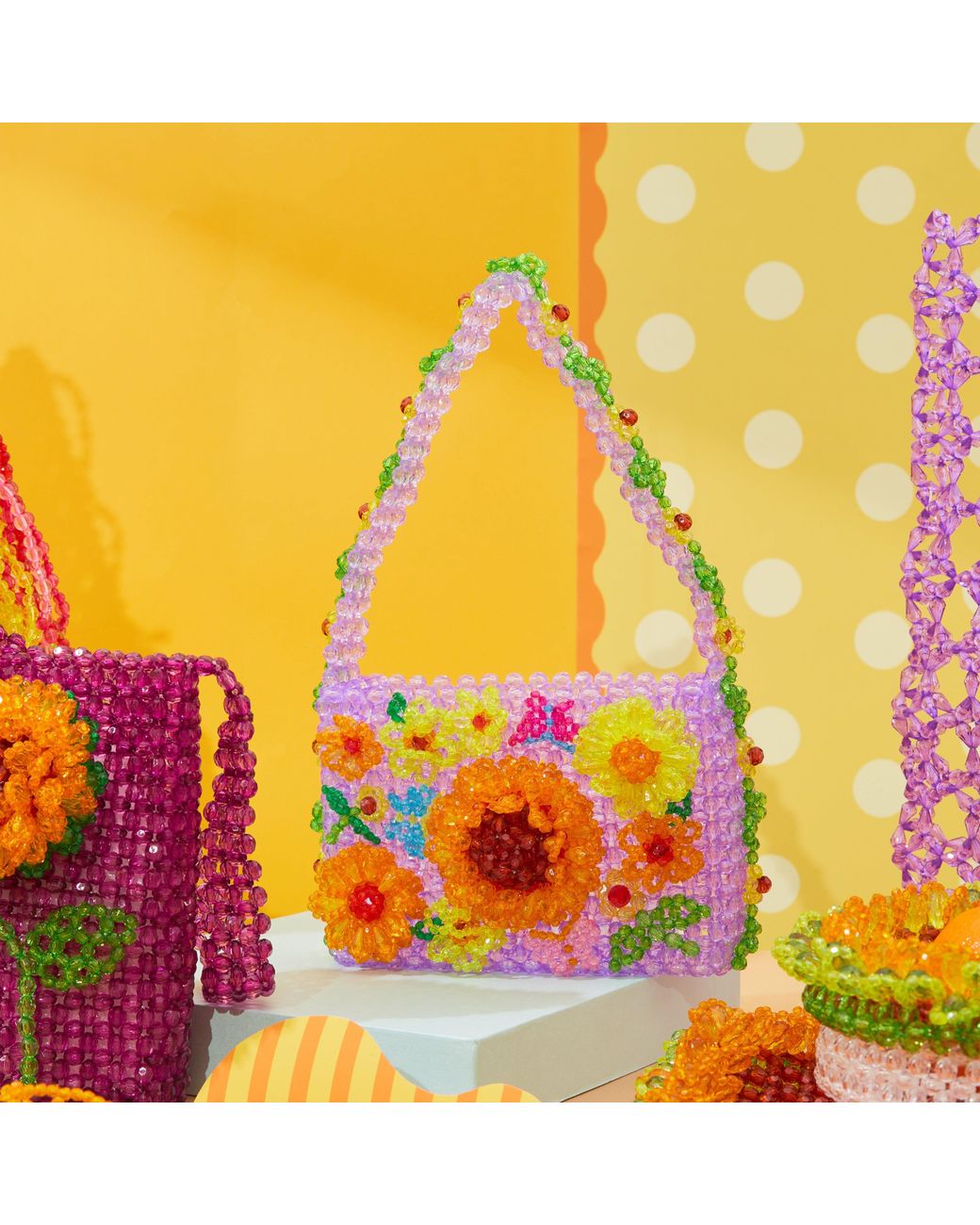 Tillie Beads Yellow Sunflower Floral Mini Bead Bag