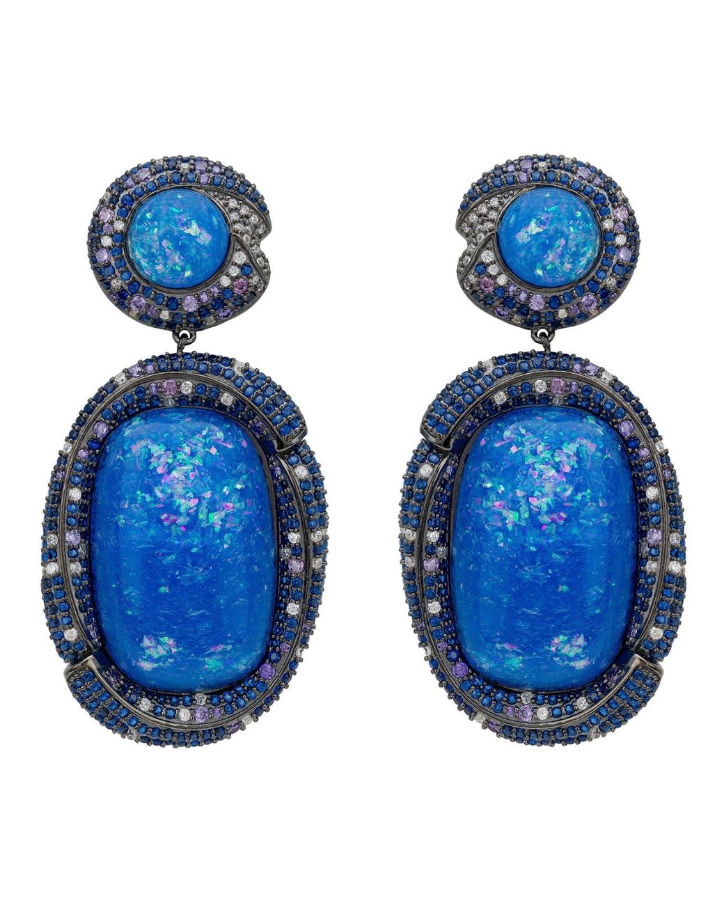Latelita London Blue Fiorella Opal Drop Earrings Oxidised