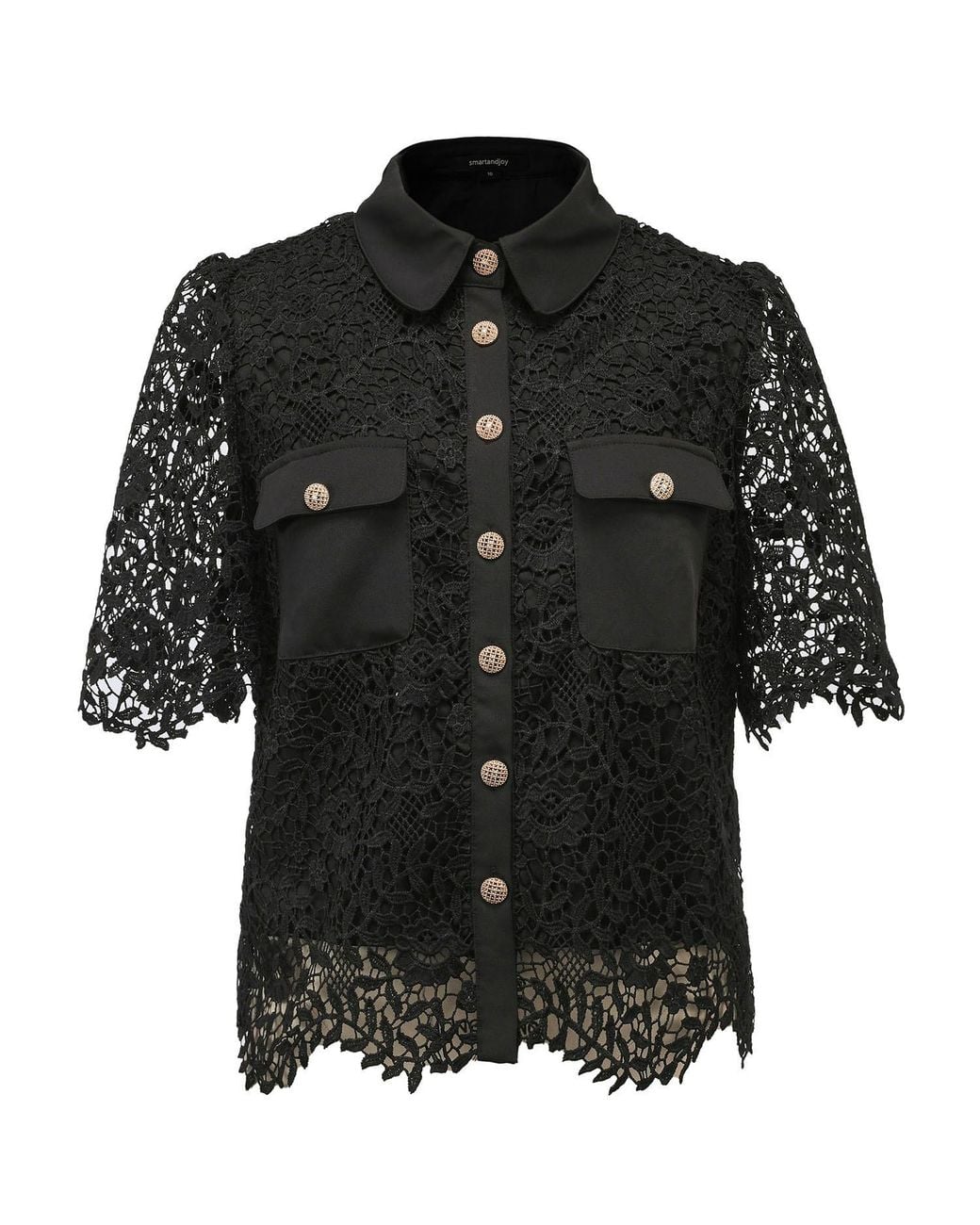 Smart and Joy Black Lace And Center Buttons Shirt
