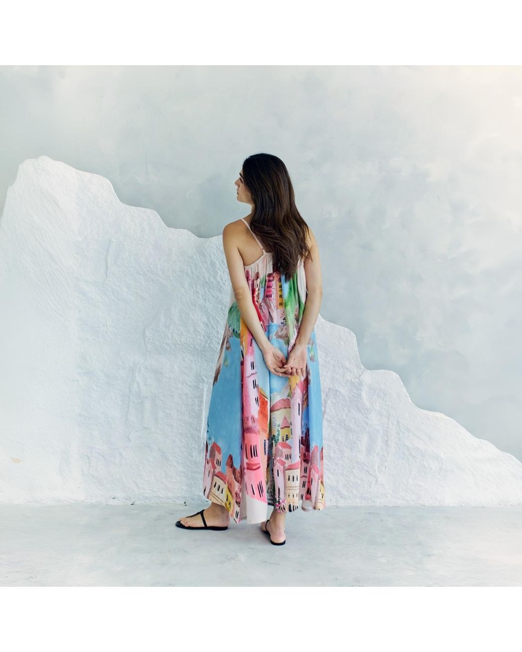 DHARA SHETH DUBAI White La Riviera Printed Spaghetti Strap Maxi Dress