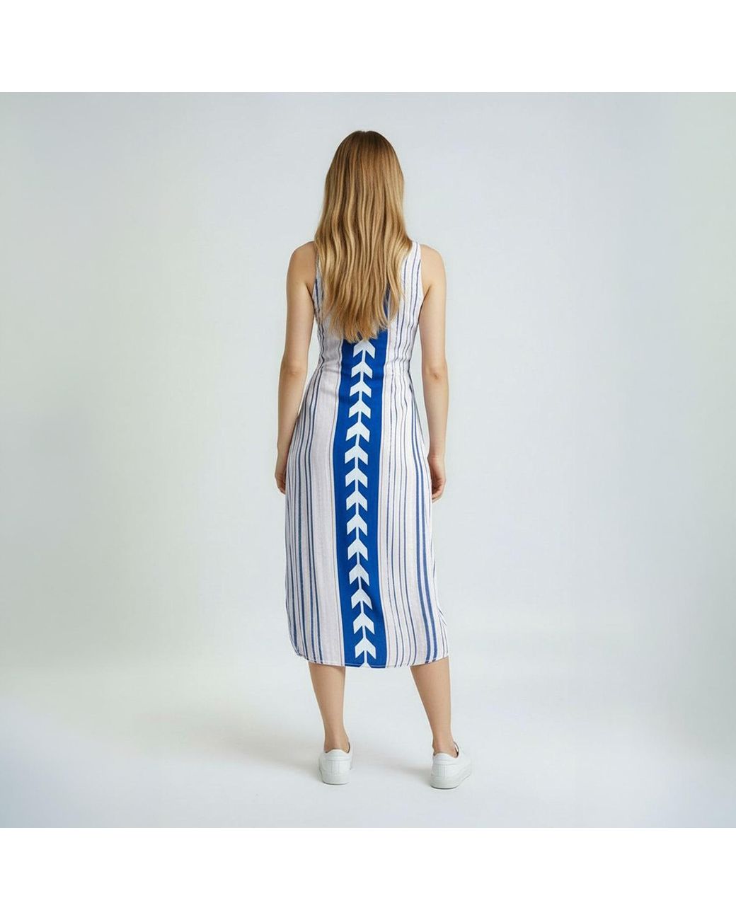 Haris Cotton Blue Tank Balloon Cotton Embroidered Dress With Rib Details