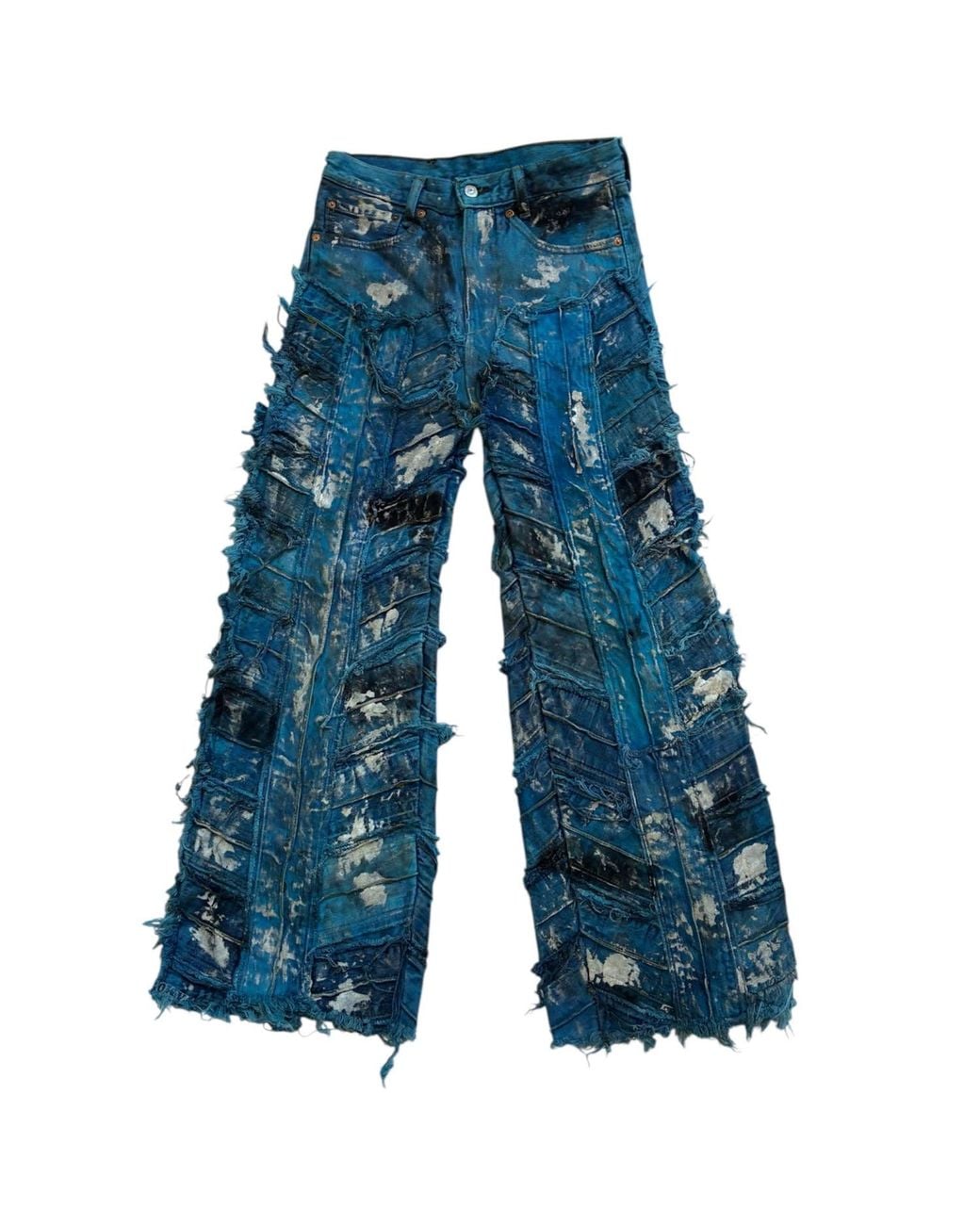Zasta Studio Blue Wearable Ruins Shredded Wide Leg Colored Denim Pants I
