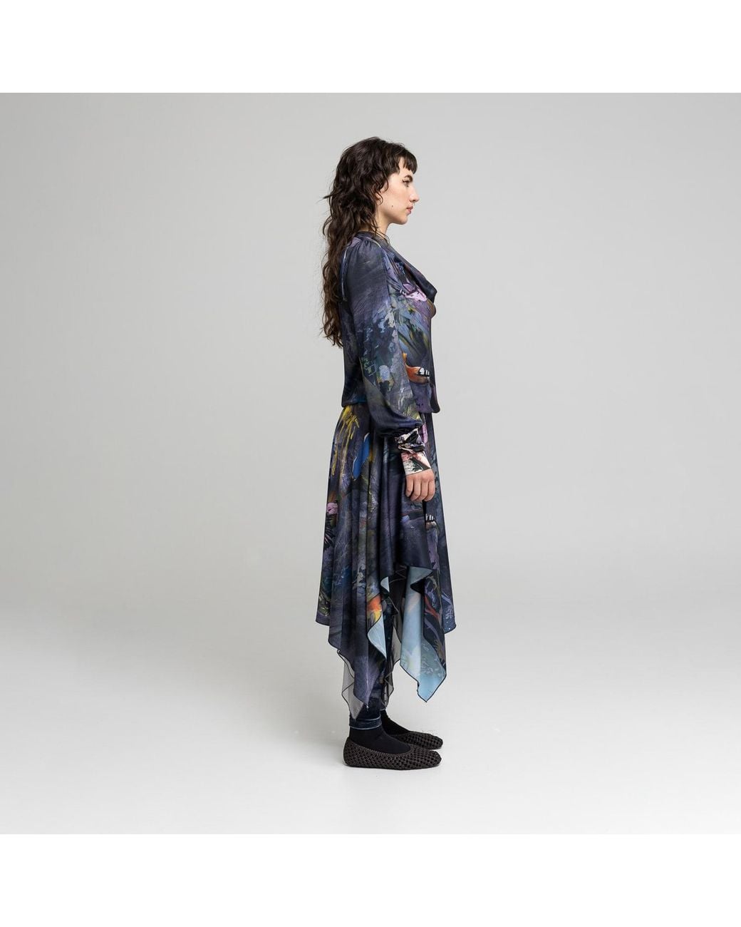 ARTISTA Blue Serena Asymmetric Midi Skirt