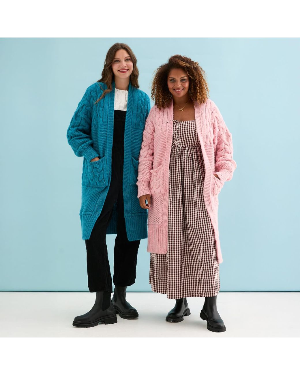 Cara & The Sky Blue Alex Balloon Sleeve Cable Maxi Cardigan