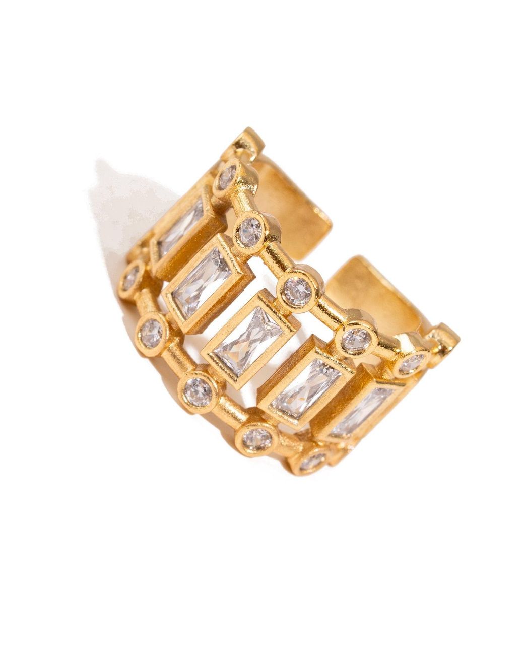 Ebru Jewelry Metallic Radiant Majesty Diamond Adjustable Cuff Ring