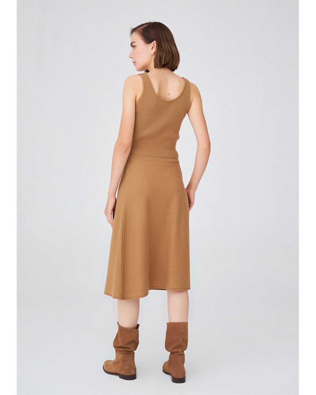Peraluna Brown Casual Cashmere Blend Knitwear Midi Flare Skirt