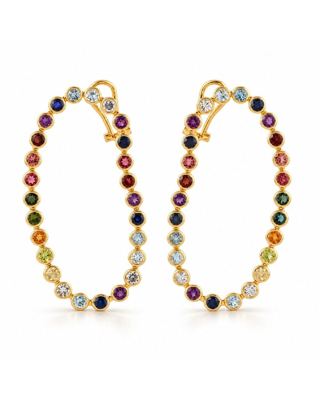 Artisan Metallic Natural Multi Sapphire Stud Earrings 18k Yellow Gold Gemstone