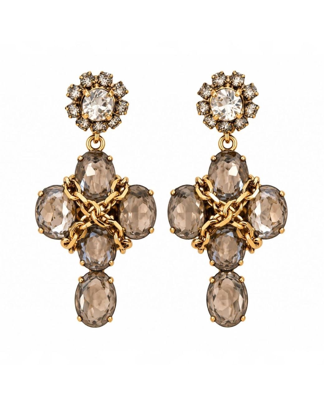 Vstyle Metallic Smoky Crystal Chain Statement Earrings