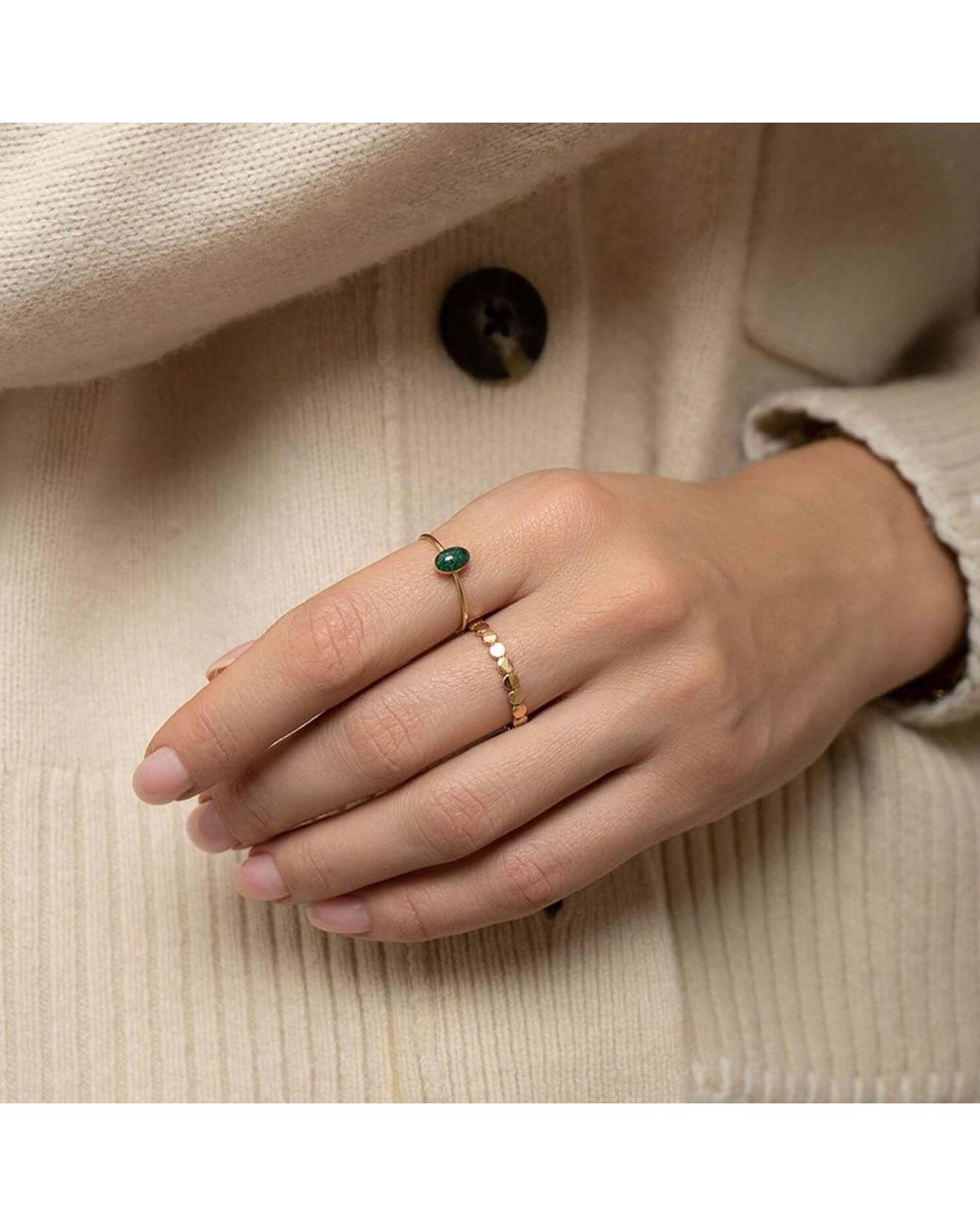 Kate Koel White Beaded Dot Stacking Ring