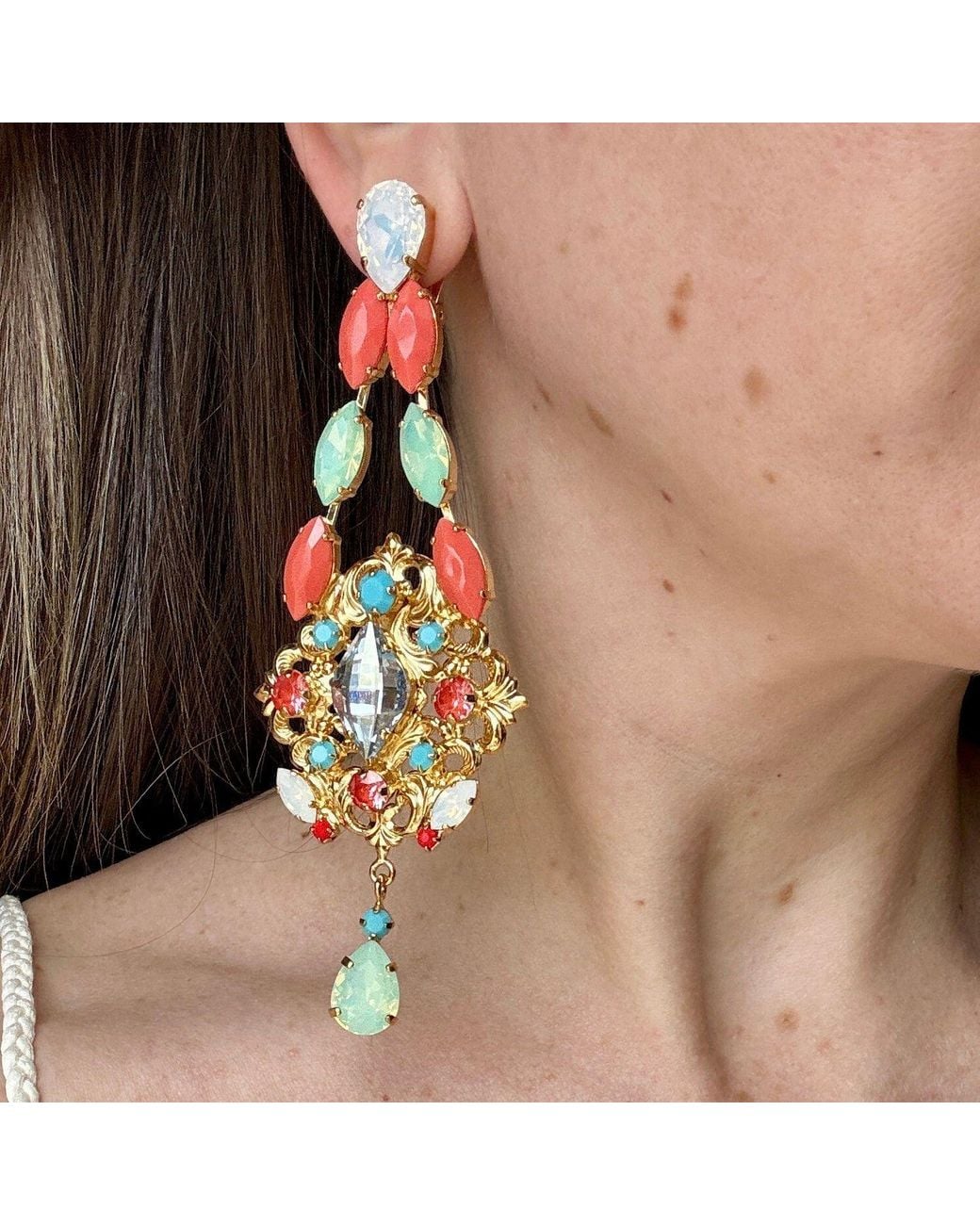 Laura Gray Multicolor Coral Chandelier Earrings