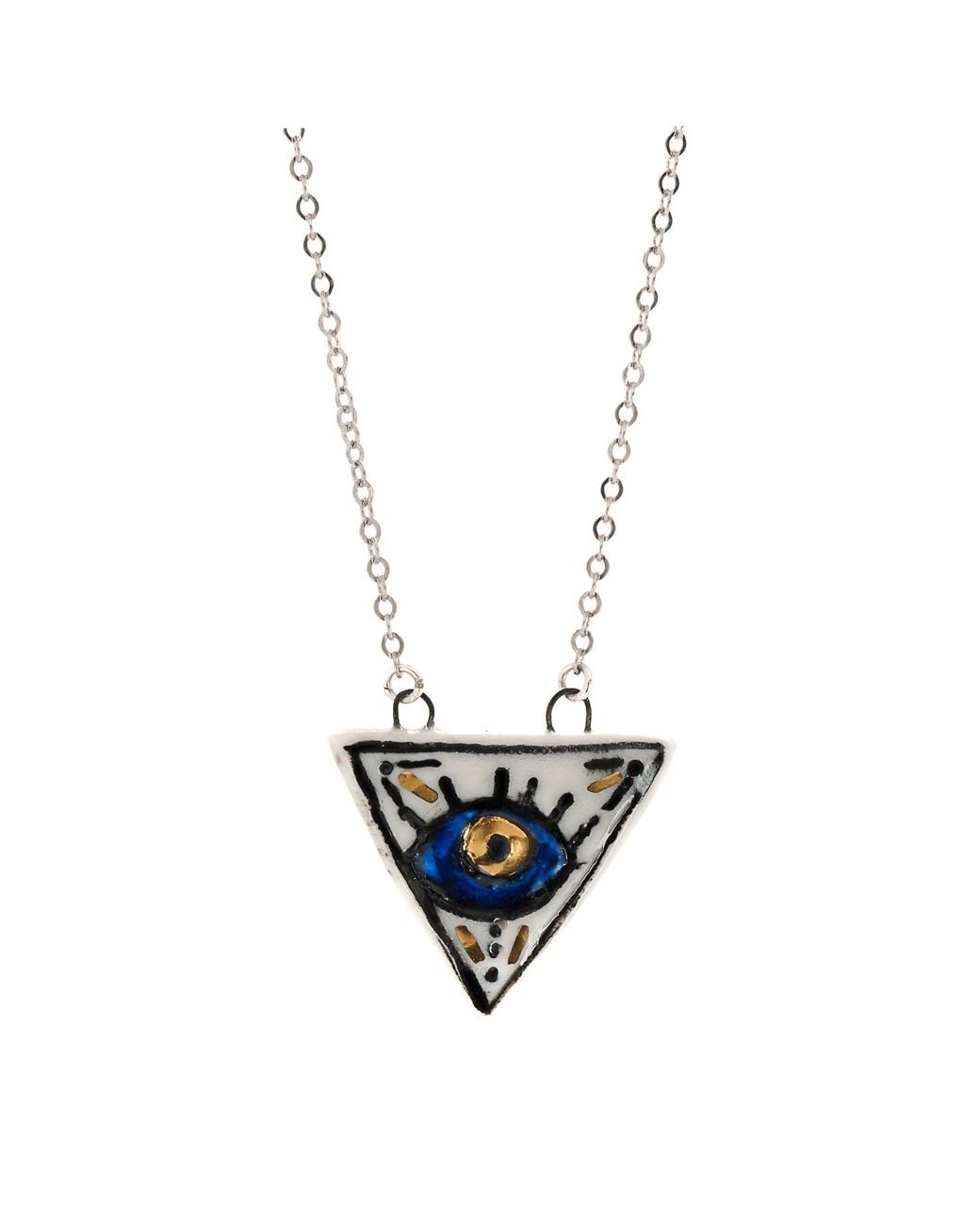 Ebru Jewelry Metallic Talisman Evil Eye Hand Painted Charm Necklace