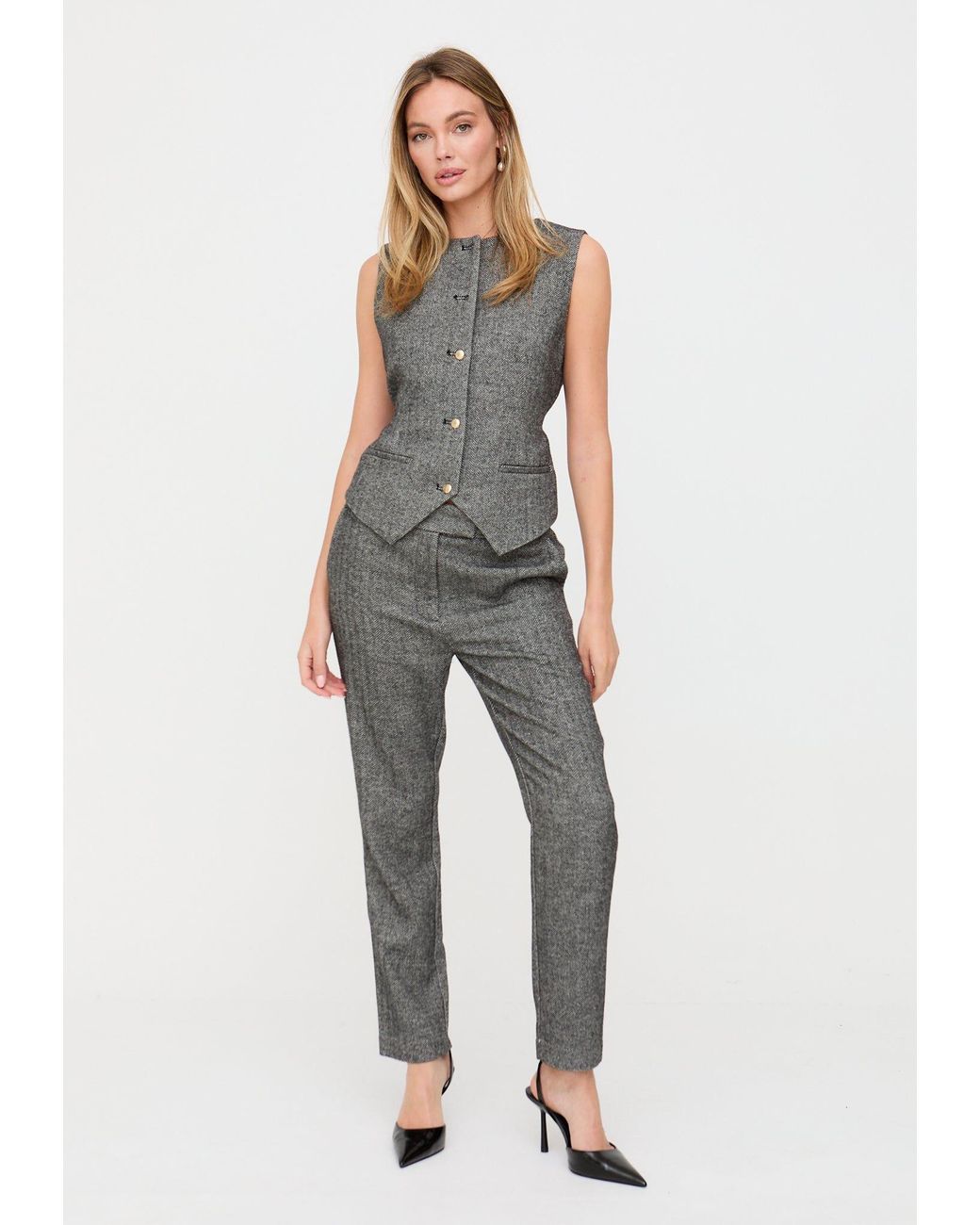 Lily and Lionel Gray Pandora Tapered Herringbone Print Trouser