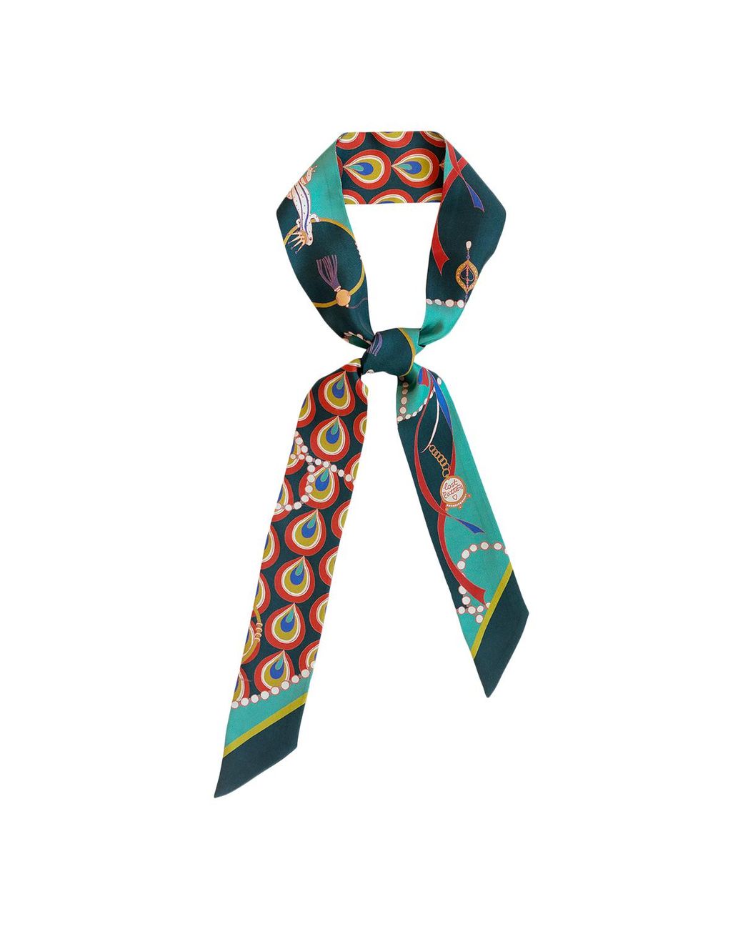 Lost Pattern Green Peacock Silk Twilly Neck Bow