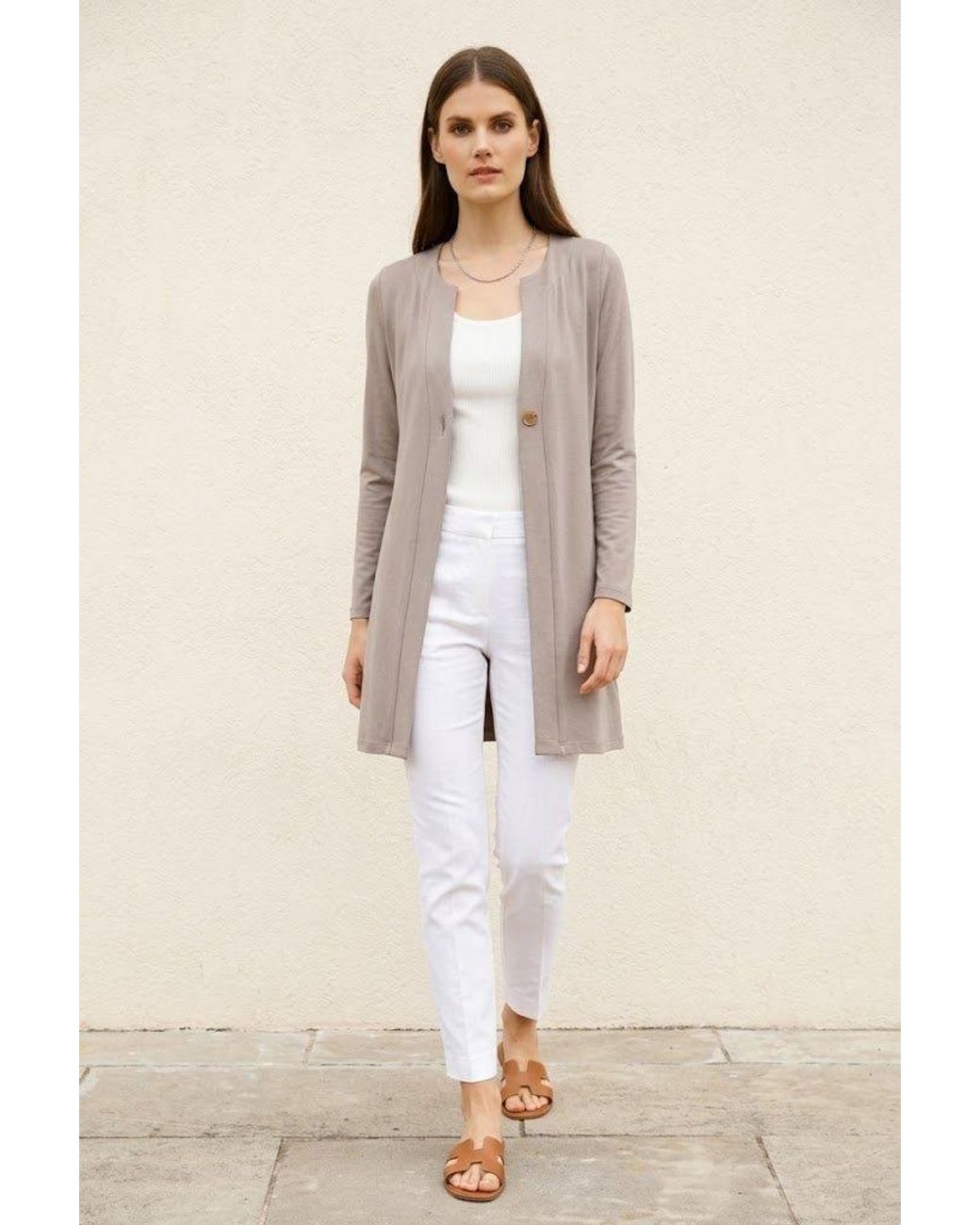 Conquista Gray Refined Longline Button Cardigan
