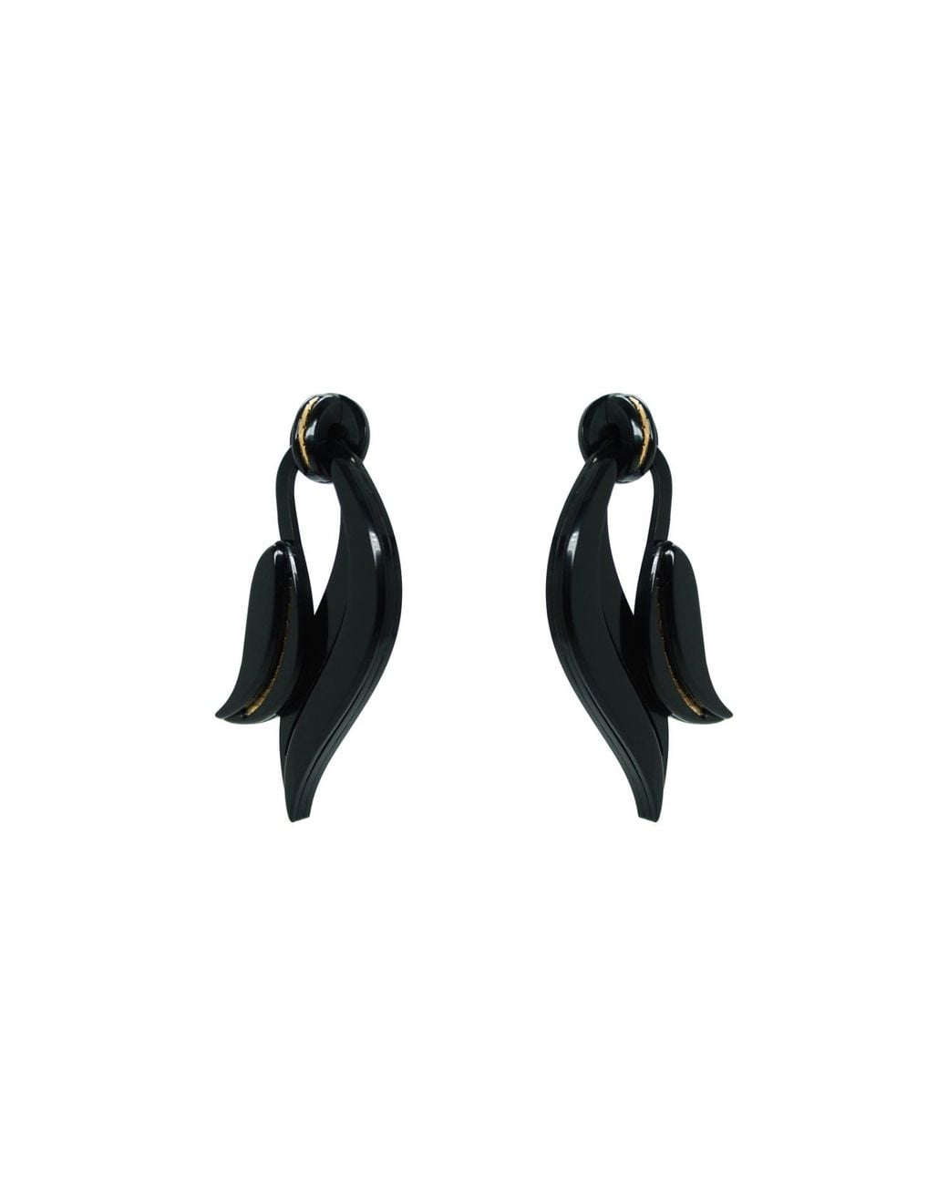Gissa Bicalho Black Acrylic Handmade Earring Leaf Deco
