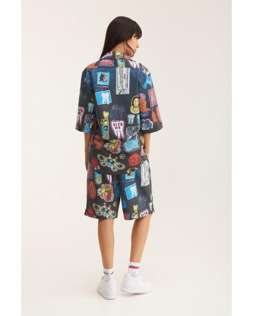 mysimplicated Blue Short Sleeve Shirt And Bermuda Set With Stickers Design
