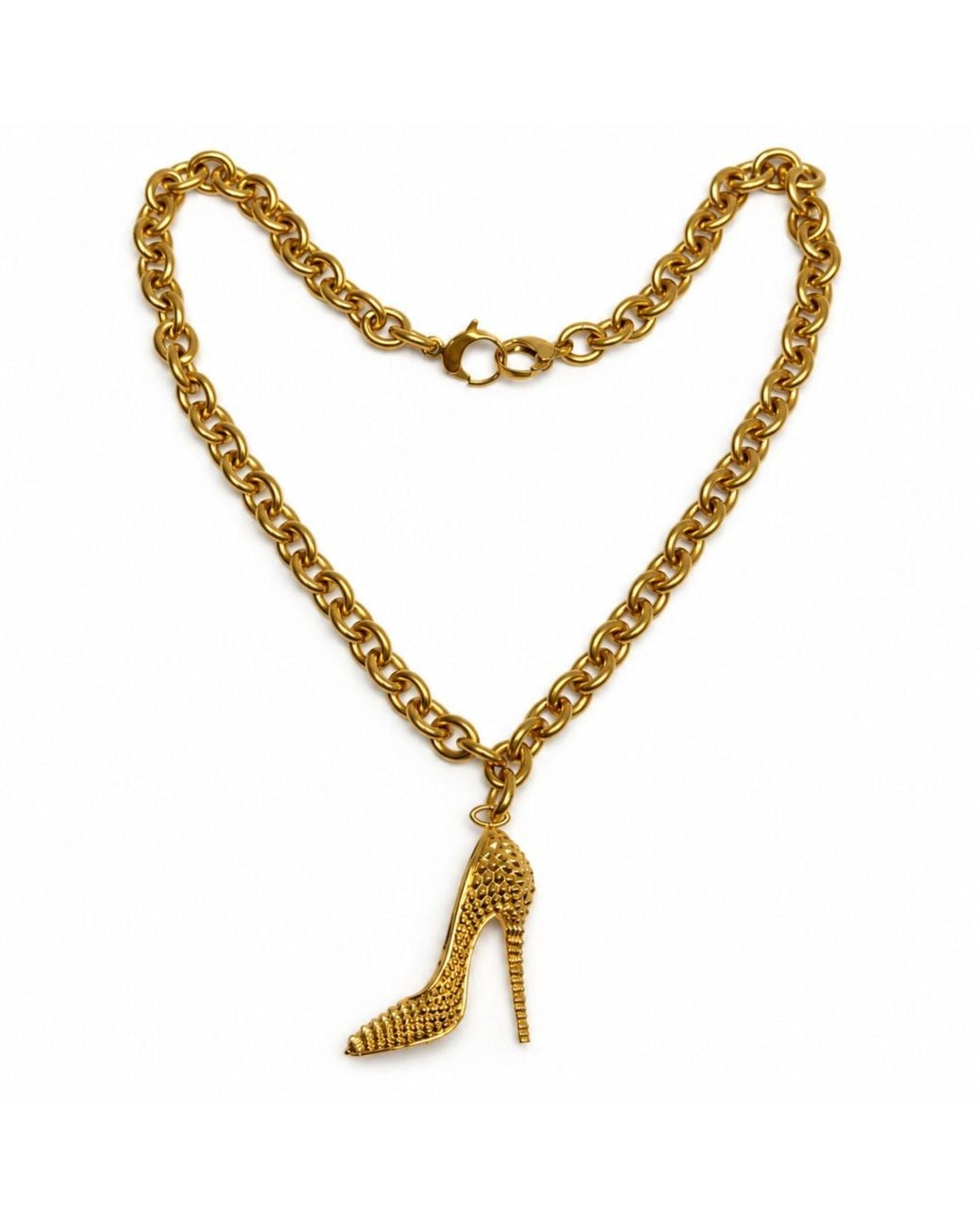 Jagged Halo Jewelry Metallic I'M Bad Stiletto Heel Chunky Chain Necklace Stainless Steel Plated
