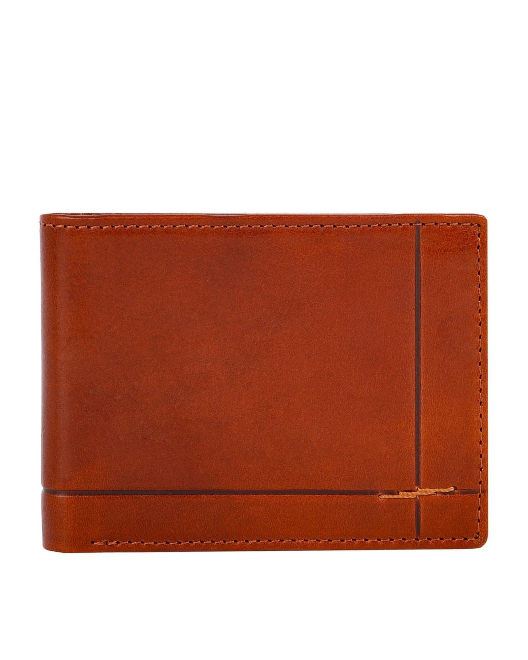 Time Resistance Brown Cognac Leather Bifold Wallet for men
