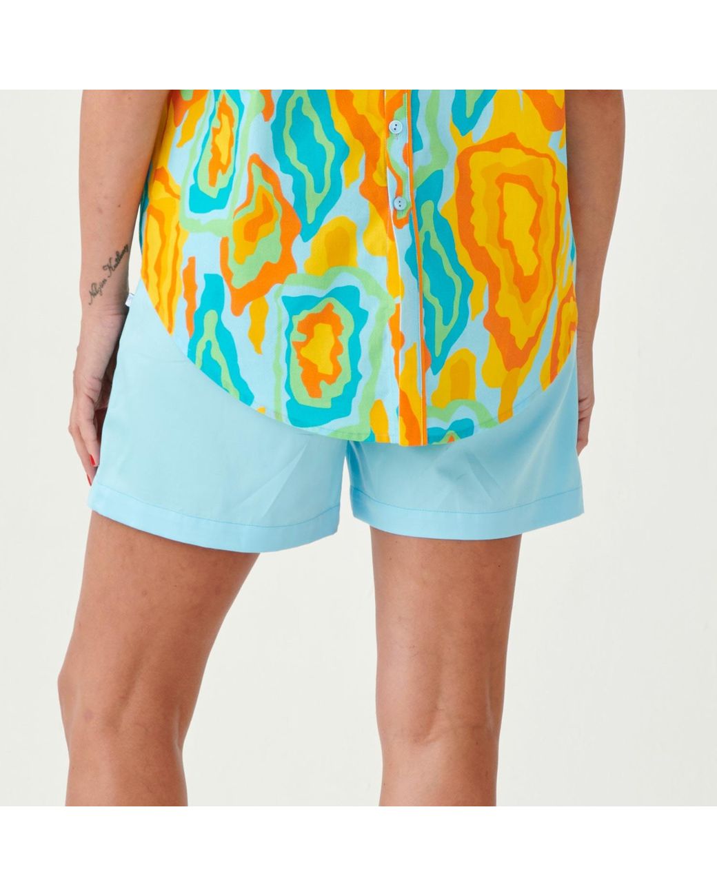 Perlavera Blue Cenoa Aqua Solid Cotton Satin Short