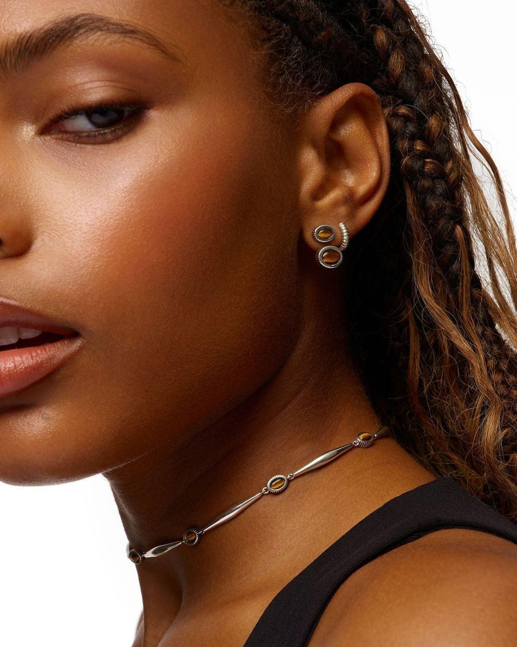 Stone Fruit Metallic Bolo Ear Jacket Earrings