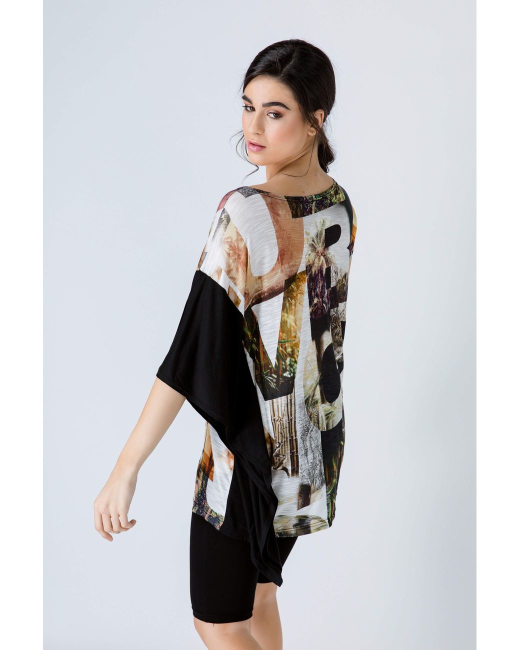 Conquista Black Asymmetric Print Tunic
