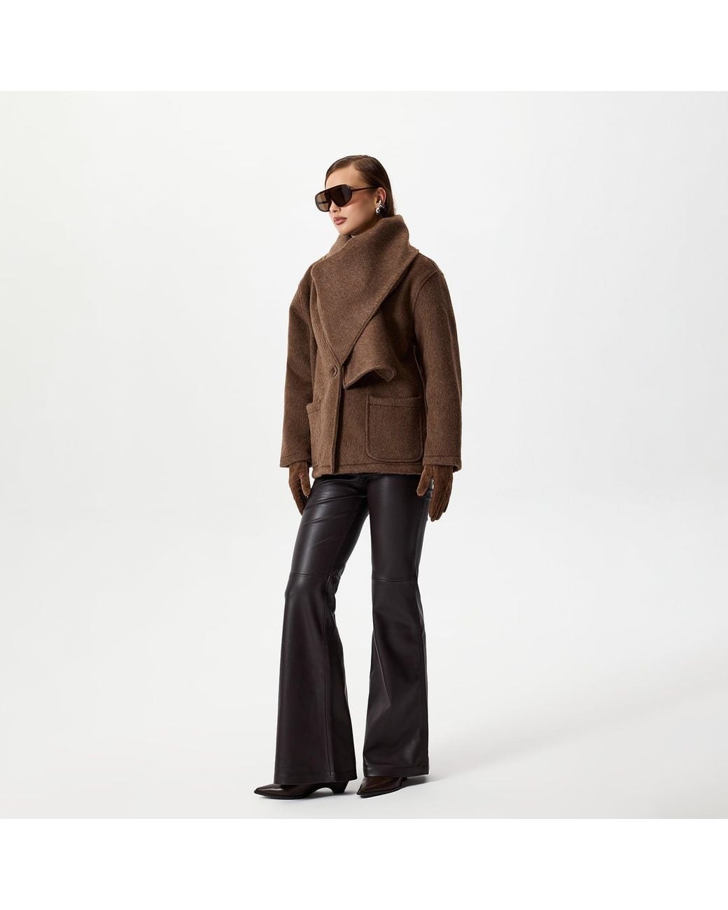 Thisisu Collection Brown Athena Scarf Detail Wool Coat –
