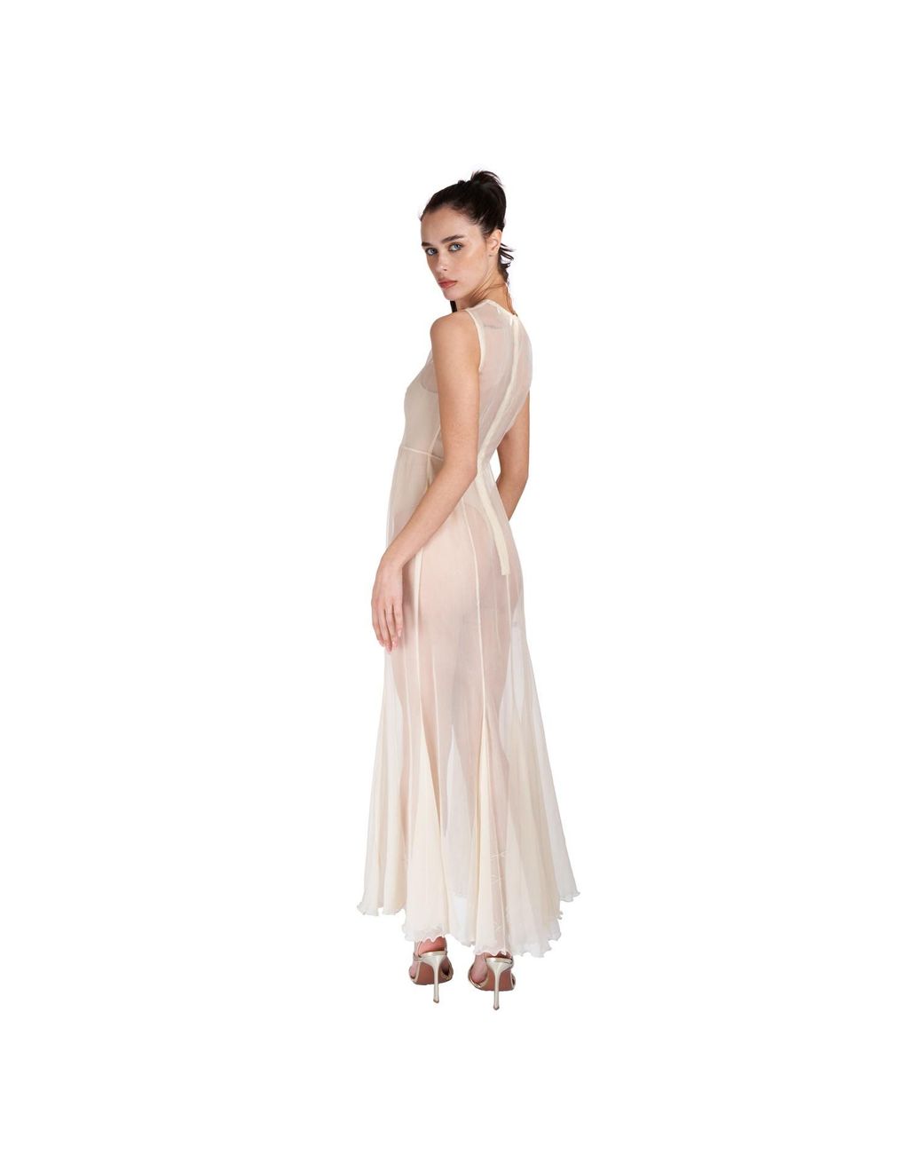 Sofia Tsereteli White Silk Crepon Transparent Dress In Nude