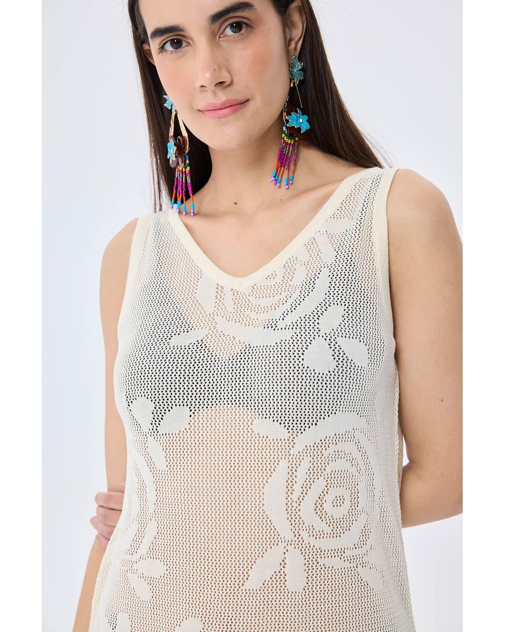Peraluna White Neutrals Honeymoon Openwork Knit Beach Dress