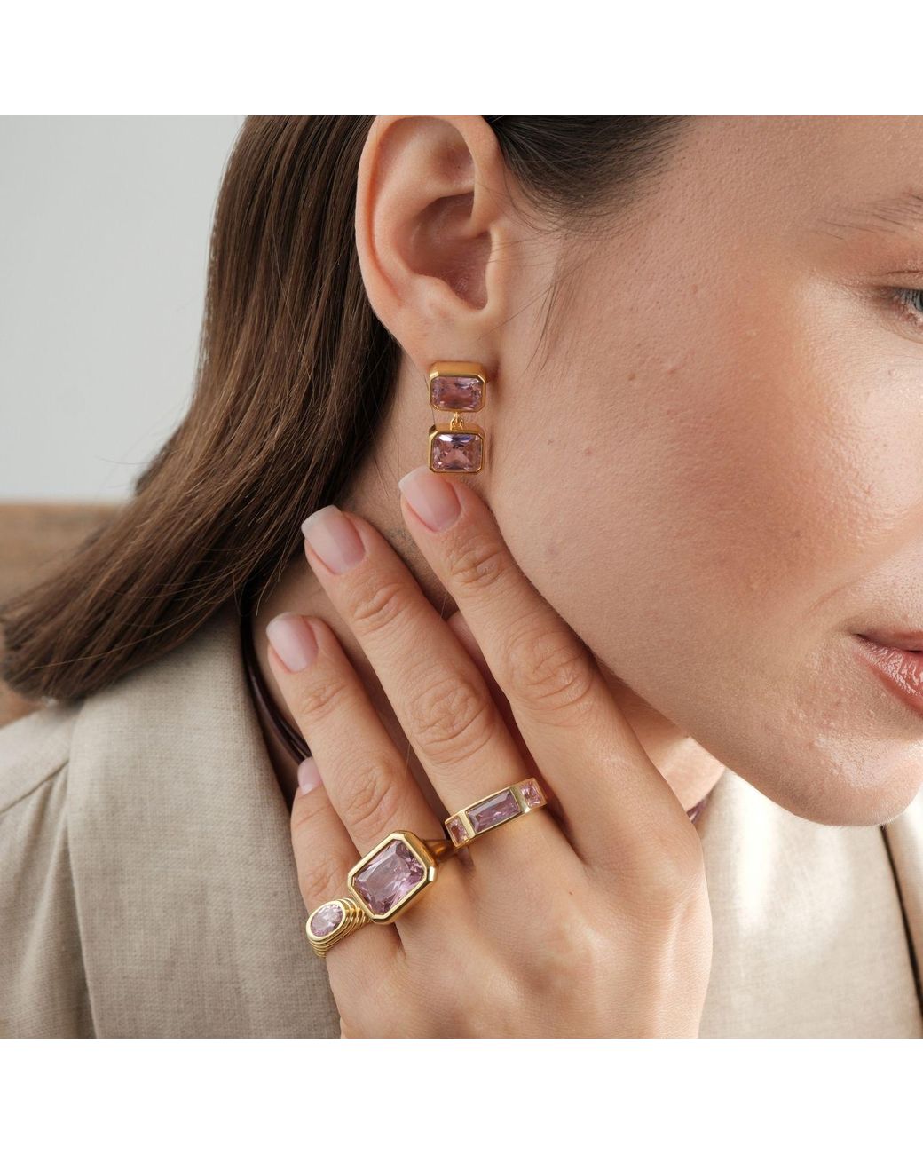 LINYA JEWELLERY Pink Nova Large Crystal Stone Ring