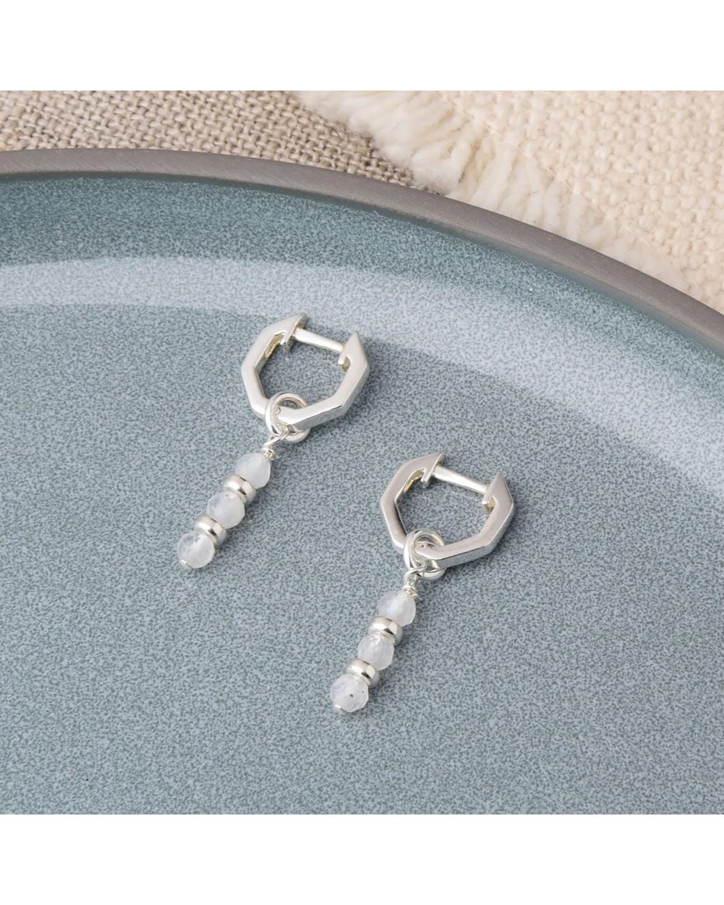 Nellou Jewellery Metallic Neutrals Linear Huggie Birthstone Earrings June Sterling