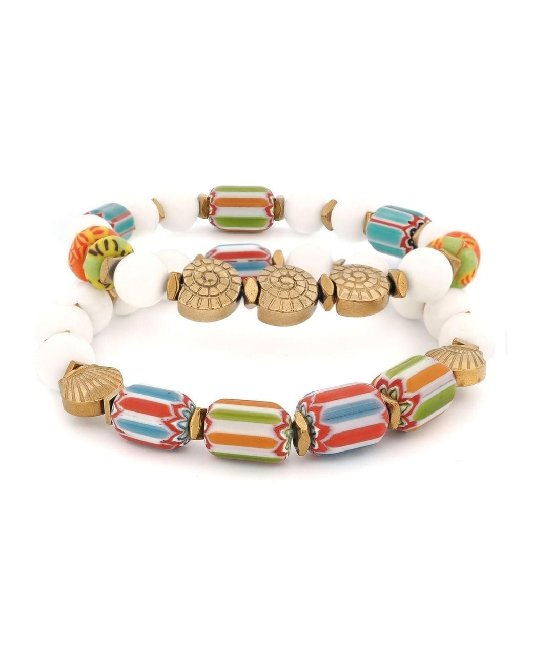Ebru Jewelry Metallic Colorful Ocean Shell Artisan Bracelet Set