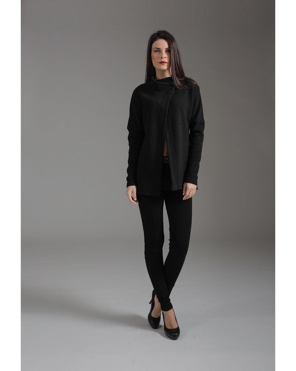 Conquista Black Knit Jacquard Jacket With Batwing Sleeves