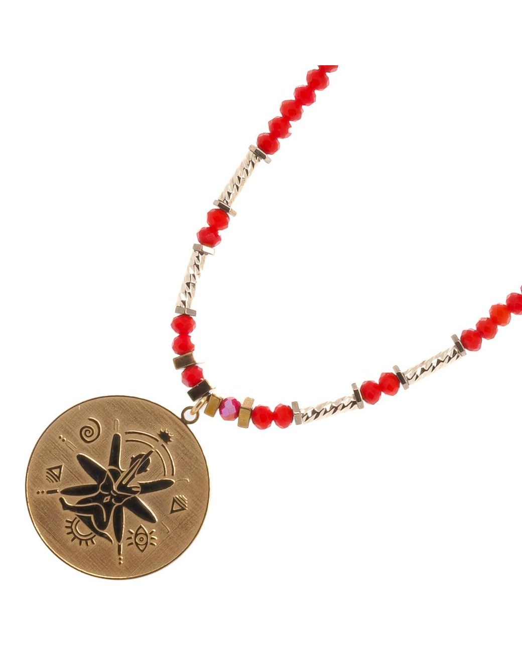 Ebru Jewelry Metallic Spiritual Energy Beaded Yoga Choker Necklace