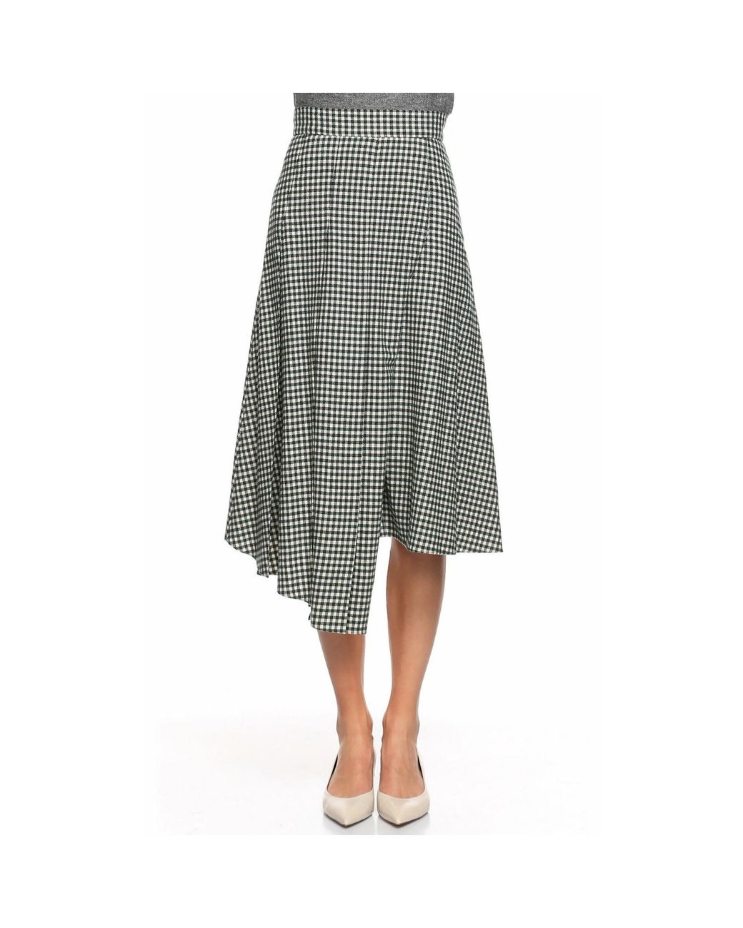 NAZLI CEREN Gray Eliza Plaid Asymmetric Skirt