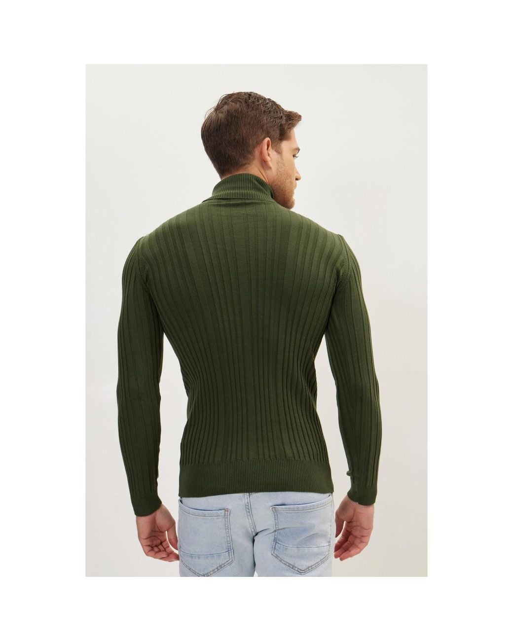 Ron Tomson Green Roll Neck Ribbed Sweater for men