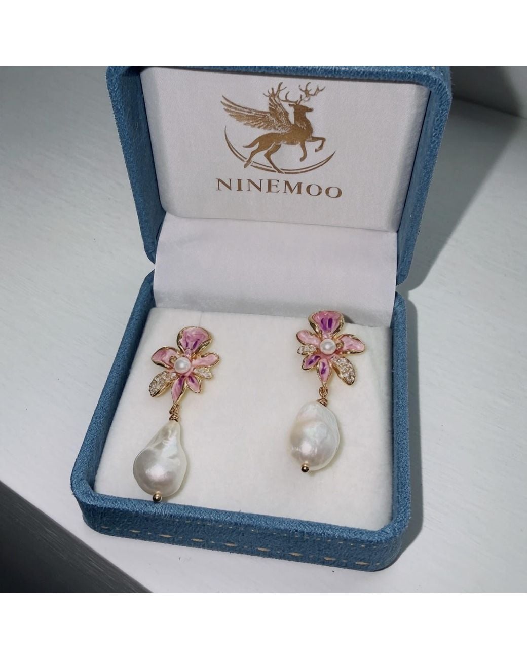 Ninemoo Pink Iris Bloom Earrings