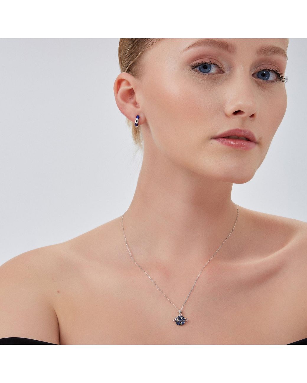 Spero London White Jewelled Saturn Necklace Sterling
