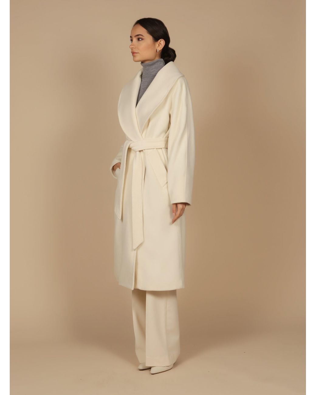 Santinni Natural 'Hepburn' 100% Italian Virgin Wool & Cashmere Coat