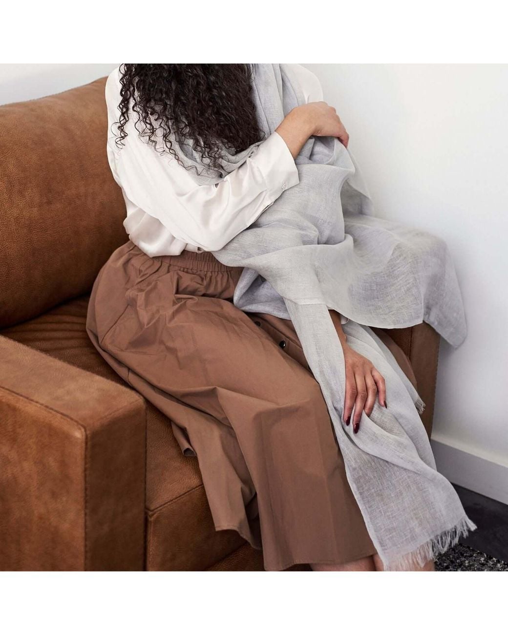 Variously White Pebble Light Hand Woven Soft Linen Scarf