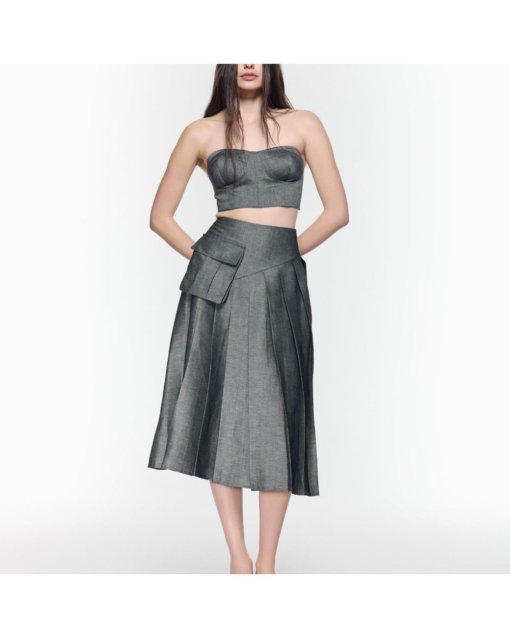 Mirimalist Gray Twirl Pleated Midi Skirt