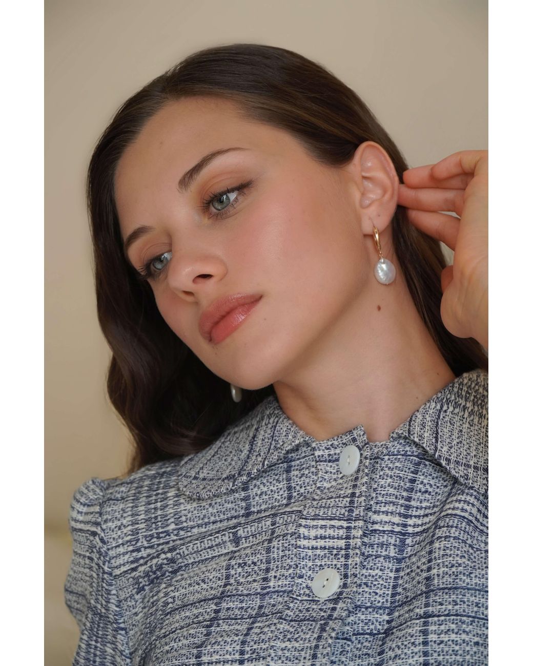 Katy Faye Metallic Moon Pearl Earrings
