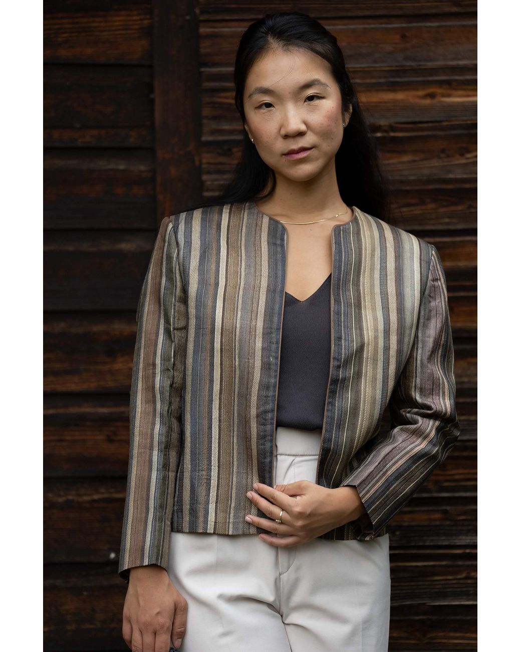 Stovaria Multicolor Striped Handwoven Pure Tussar Silk Jacket